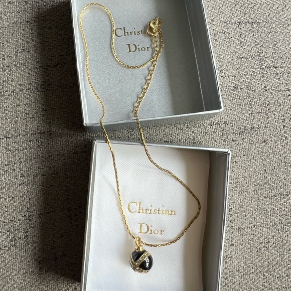 Dior Gold Necklace with Black Pendant vintage - Picture 1 of 14